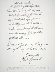 Capitulationsbrev från Yorktown, undertecknat av Lord Cornwallis