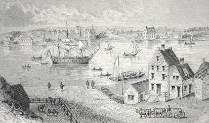 Färjan, New York, ca 1750 (litho)