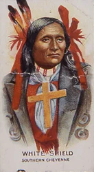 White Shield, från Southern Cheyenne-stammen (färglitografi)