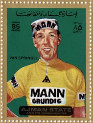 UAE-stämpel som representerar cyklisten Herman Van Springel (Ne 1943).