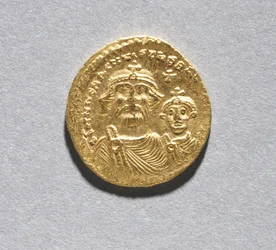 Solidus med Heraclius och hans Son Heraclius Constantine (framsidan), c.616-625 (guld) (se CVL 499741 för baksidan)
