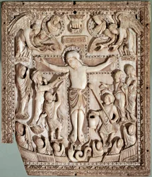 Korsfästelsen, elfenbensrelief av den franska skolan, 800-talet. Florens, Museo Nazionale del Bargello