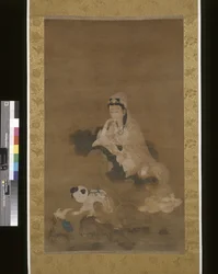 Avalokitesvara (Guanyin) På Lotus (bläck och färg på siden)