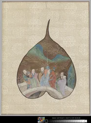 Bodhi blad med Luohan målning (bläck och färg på blad)