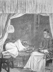 Kinesiska opiumrökare, gravyr från 1875 (litho)