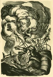 Kamrat, alla tillsammans, Liu Lun krigsscen. Trägravyr, i "Woodcuts of war-time China 1937-1945", Shanghai