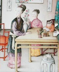 Detalj från den kejserliga kantonpanelen, Qianlong-period