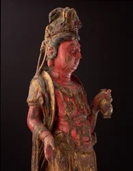 Detalj av Guanyin, Songdynastin (polykromt trä) (se 208010)