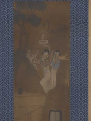Fem kvinnor i en procession (bläck och färg på siden)