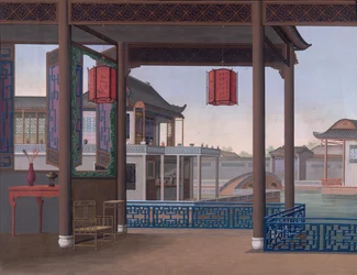 House of a Chinese Official, c.1800-05 (ogenomskinlig akvarell på papper)