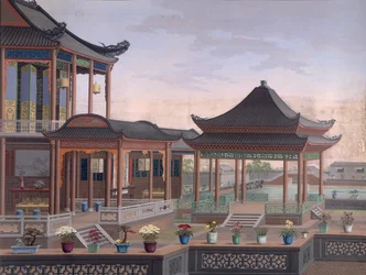 House of a Chinese Official, c.1800-05 (ogenomskinlig akvarell på papper)