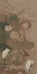 Lotus, insekter och fåglar, hängande rulla