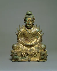 Sittande Buddha med flammande axlar, kinesiska sexdynastiernas period, norra Wei-dynastin, 3-500-talet (förgylld brons)