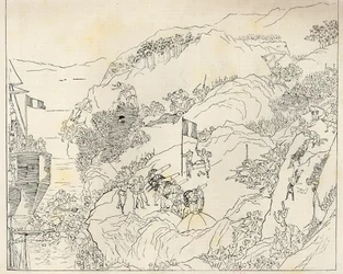 Kriget mellan Frankrike och Kina: fransmännen drivs till sina fartyg vid Kelung, Formosa, från "The Graphic", 25 oktober 1884 (gravyr)