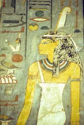 Forntida Egypten, Ristning/Målning, Ramses I:s grav, Thebe, Gudinnan Maat, sanningens och rättvisans gudinna, med strutsfjäder (foto)