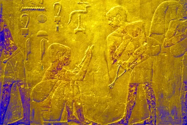 Forntida Egypten, Väggsnideri/målning, Mastaba/Tomb of Ti, Saqqara, 5:e dynastin, Handel med varor på marknad (foto)