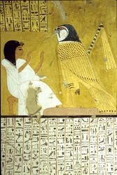 Forntida Egypten, Väggmålning Inherkhaus grav, Thebe, De adligas grav, 20:e dynastin, Inkherhau tillber Horushöken (foto)