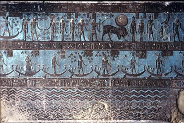 Forntida Egypten, Väggmålning/ristning, Astrologiska symboler från taket i den yttre hypostylsalen, Hathors tempel, Dendera (foto)