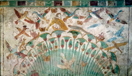 Forntida Egypten: djur i ett papyrussnår, kalkstensfragment från Neferhoteps grav, omkring 1400 f.Kr., 18:e dynastin, mått 43 x 74 cm, Paris, Louvren - Egyptisk forntid: djur i ett papyrussnår, kalkstensfragment från Neferhoteps grav