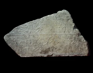 Konst Egypten. scen på Marees of the Nile. Jagar fåglar instängda i nät. Paris, Louvren