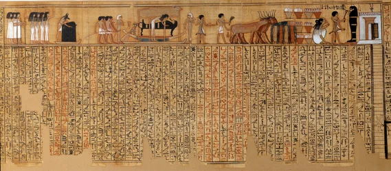 Egyptiska antikviteter: De dödas bok, Nebqeds papyrus. Omkring 1400-1350 f.Kr. 18:e dynastin. Från Thebe. H. 6,3 m. Paris, Musée du Louvre