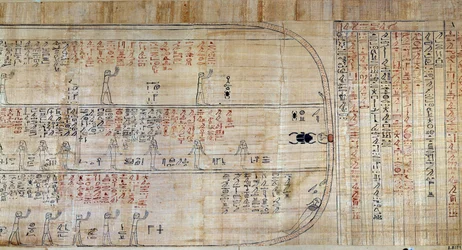 Egyptiska antiken: Papyrus hämtar från Book of Secretive Homes. Den här boken är en kommenterad representation av solens underjordiska resa under nattens tolv timmar. Först ritar på väggarna i kungliga tomerna, det transkriberades sedan på