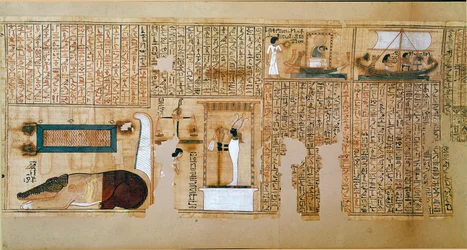 Egyptisk antikvitet: fragment av dödboken, papyrus från Nebqed. Detalj som representerar själarnas vikt. 18:e dynasti. 1400-1350 f.Kr. Paris, Louvren