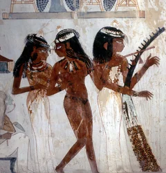 Luxor Thebes: Adelsmännens nekropol, Nakhts grav (18:e dynastin), musiker. Vallee des Nobles
