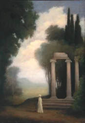 En figur och ett tempel