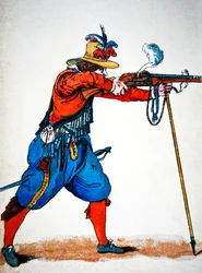 En musketör (litho i färg)