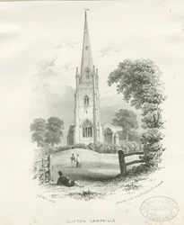 Clifton Campville Church: litografi (vinjeterad)