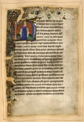 Cotton Tiberius A. VIII, f.67 Historikerad initial av Henrik VI (vellum)