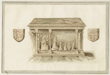 Eccleshall Church: Biskop Benthams grav: akvarellmålning, nd [?1800-talet] (målning)