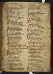 Harley MS 2558 f.8r, Novele cirurgerie, utdrag (365 rader). En samling medicinska recept på anglo-normandiska vers (vellum)