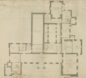 Interiör av Beaudesert Hall och Park: pennteckning