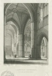 Interiör av Lichfield Cathedral - Korsning från norra tvärskeppet: gravyr, nd [mitten av 1800-talet] (tryck)