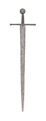 Senmedeltida bredsvärd, med tidigare vikingablad och bärande vapen från familjen De Bohun, Earls of Hereford och Essex