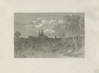 Lichfield Cathedral - West View (avlägsen): gravyr och [?1700-talet] (tryck)