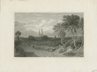 Lichfield Cathedral - West View (avlägsen): gravyr och [?1700-talet] (tryck)