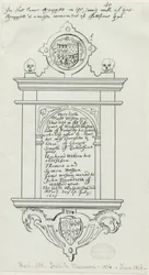 Rugeley Church (gammal) - Monument till Rafe Weston: ritning med penna och bläck
