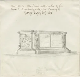 Sandon Church - Tomb of George Digby: sepiatvättteckning, nd [?18th cent] (ritning)