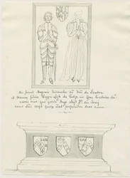 Sandon Church - Tomb of Hugh Erdeswick och Mary [Legh]: ritning med penna och tvätt, nd [?1700-talet] (teckning)