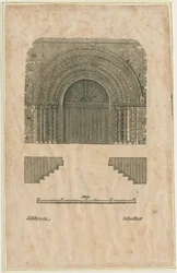 Tutbury Priory Church - West Doorway: träsnittsgravyr, nd [?början av 1800-talet] (tryck)