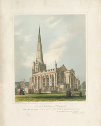 Uttoxeter Church [Ny]: målad litografi, nd [c 1828] (tryck)