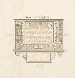 Wolstanton Church - Wall Monument till William Yonge av Caynton: ritning med penna och tvätt, nd [?1800-talet] (teckning)