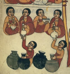 Drickscen, från "The Miracles of the Blessed Virgin Mary" (vellum)