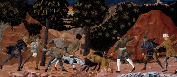 Scen för vildjakt. Detalj. Anonym målning av den florentinska skolan. 1450-1460. Toulouse, Musée des Augustins