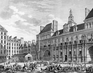 Attack av det gemensamma huset (rådhuset) den 29 juli 1794 i Paris av konventets trupper. Paris, biblioteket vid Institutet för revolutionshistoria