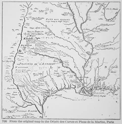 Colonial America: Karta över Louisiana, New France (litho)