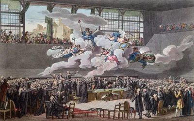 Franska revolutionen (1789-1799): Jeu de Paumes ed i Versailles den 20 juni 1789) (Franska revolutionen; Tennisbanans ed den 20 juni 1789, Versailles)